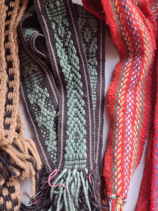 Lot Of 6 Handwoven Striped Sashes Red, Beige, Black, Green Metis Voyageur Ethnic - Picture 5 of 8